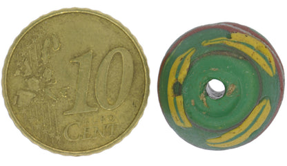 Rare Antique Green Bicone Venetian Lampwork Glass Trade Bead - African Trade - zoomed-in detail