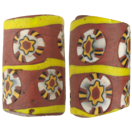 Rare Large Antique Venetian Millefiori Glass Trade Beads Pair - 22Mm