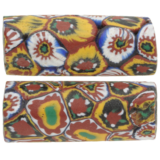 Rare Antique Large Millefiori Venetian Mosaic Trade Beads - 28X11Mm