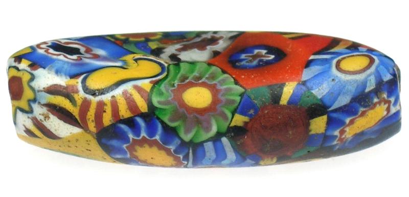 Rare Large Multimurrine Tabular Antique Millefiori Venetian Trade Bead - close-up