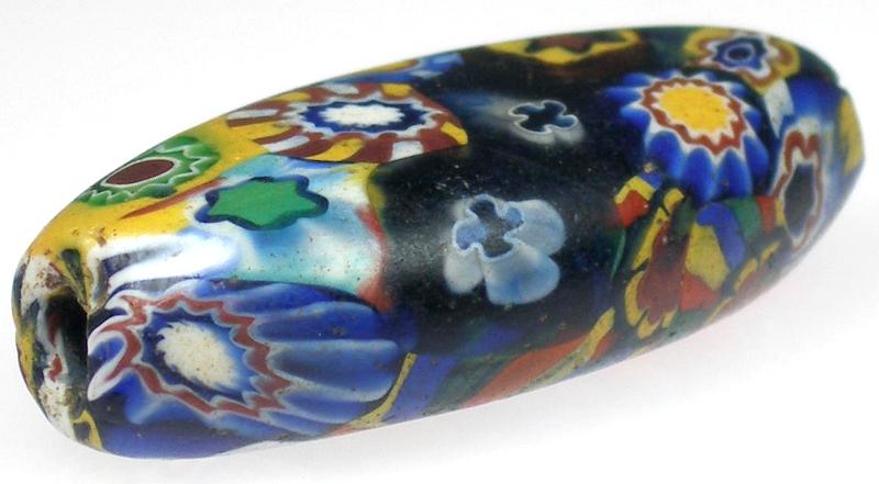 Rare Large Multimurrine Tabular Antique Millefiori Venetian Trade Bead - angled shot