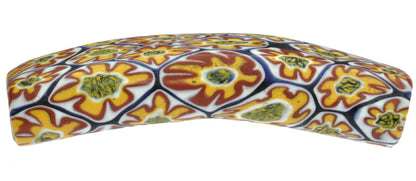Rare Old Large Curved Tabular Venetian Millefiori Mosaic Glass Trade Bead - angled shot