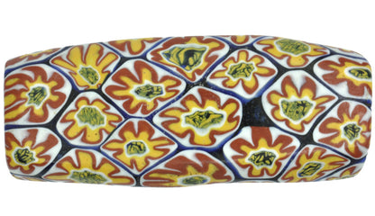 Rare Old Large Curved Tabular Venetian Millefiori Mosaic Glass Trade Bead - zoomed-in detail