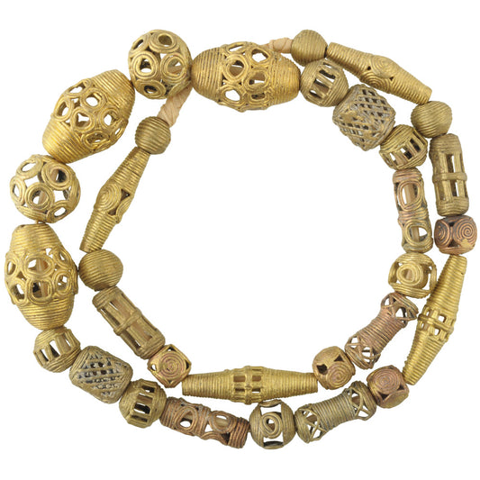 African Brass Beads Strand 26" - Handmade In Ghana Using Lost Wax