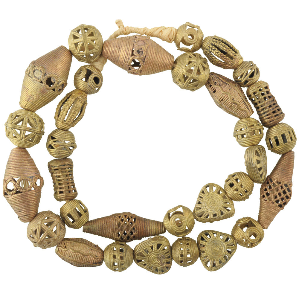 Handmade African Brass Beads From Ghana - 26.5" Lost Wax Strand