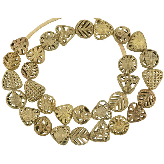Handmade African Tabular Brass Beads From Ghana, 24" Strand