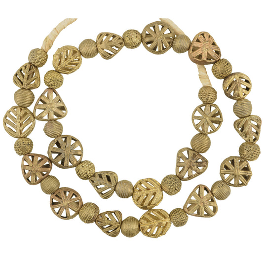 Handmade African Brass Beads From Ghana - Lost Wax Technique, 22.5" Strand