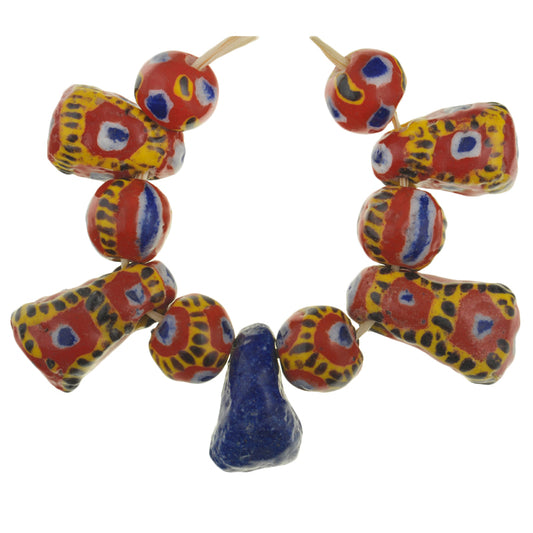 Rare Polychrome Kiffa Glass Beads - Handmade Mauritania (11 Pcs)