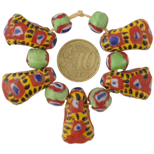 Rare Large Polychrome Kiffa Beads - Handmade In Mauritania 11 Pc