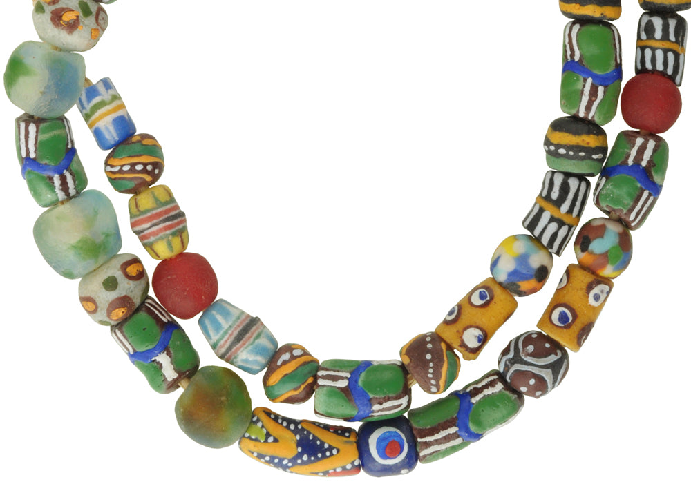 African Trade Beads: Krobo Recycled Glass Beads 8-14Mm Strand - close-up