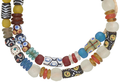 African Trade Beads: Krobo Powder Glass Beads Strand 9-14Mm - close-up