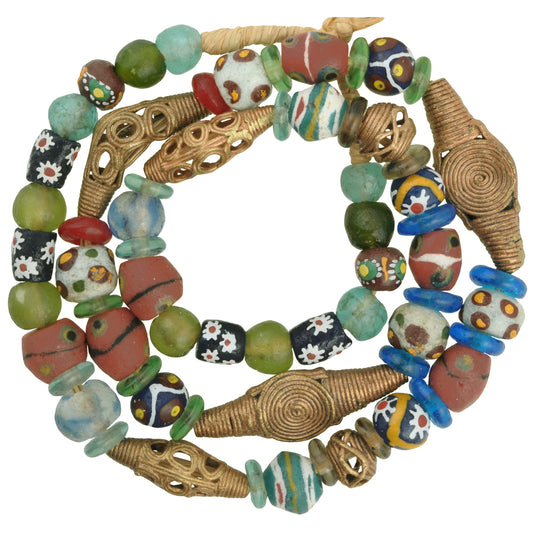 Mixed African Trade Beads: Krobo Glass & Brass Beads From Ghana