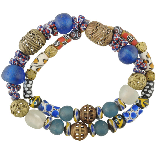 Mixed Krobo Glass & Brass Beads - African Trade Strand From Ghana