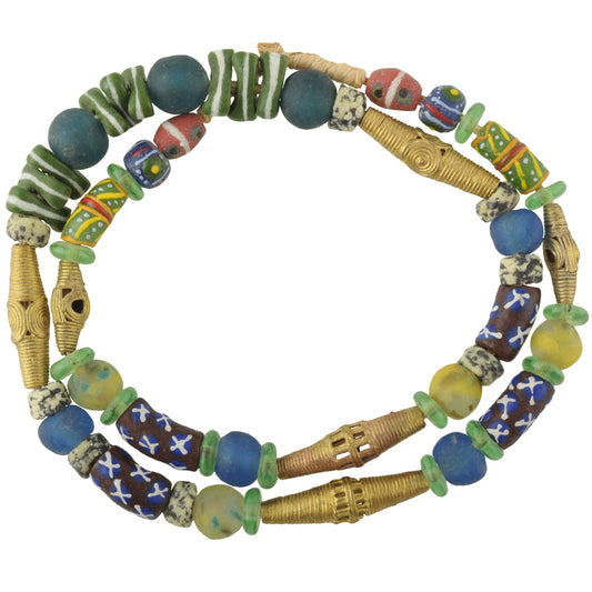 African Trade Beads - Krobo Glass & Brass Beads From Ghana 10-15Mm