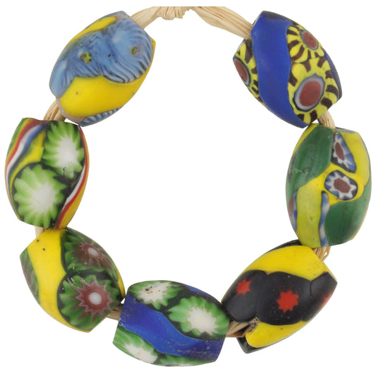 Antique Oval Millefiori Mosaic Glass Trade Beads - African Trade