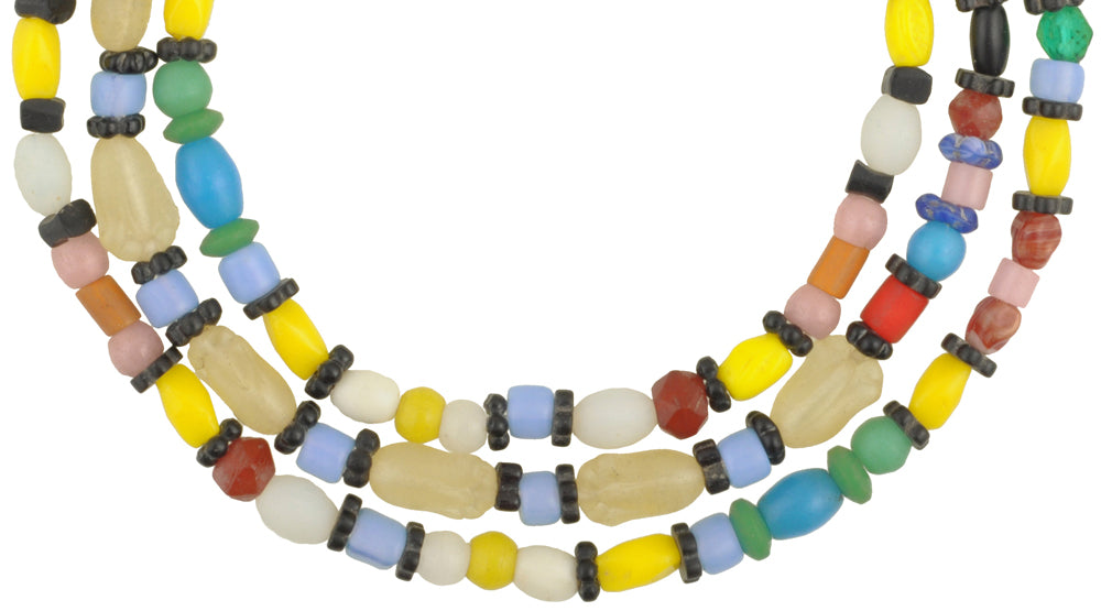 Old Bohemian Glass Trade Beads - Vintage African Czech Strand - close-up