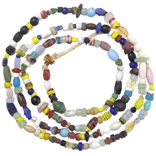 Old Bohemian Glass Trade Beads, African Trade Beads Strand 66.5Cm