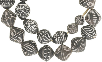 Handmade African Spindle Whorls - Mali Clay Beads With Etched Designs - close-up