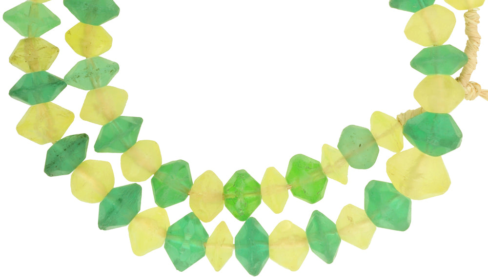 Old Green And Yellow "Vaseline" Bohemian Glass Trade Beads, 12-15Mm - alternate view