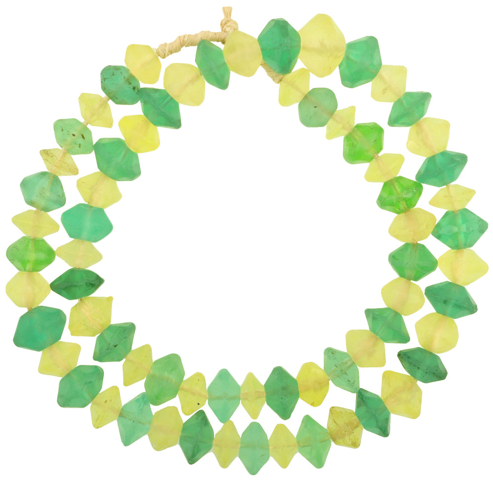Old Green And Yellow "Vaseline" Bohemian Glass Trade Beads, 12-15Mm