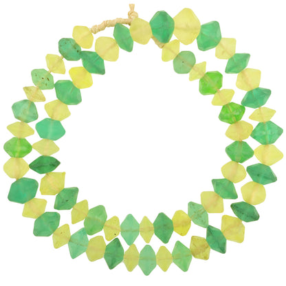 Old Green And Yellow "Vaseline" Bohemian Glass Trade Beads, 12-15Mm