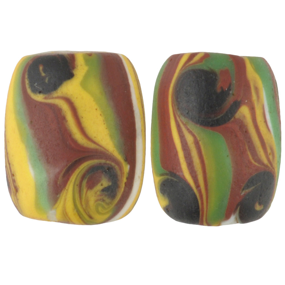 Rare Antique Oval "Fancy" Venetian Wound Glass Trade Beads, 13X10Mm