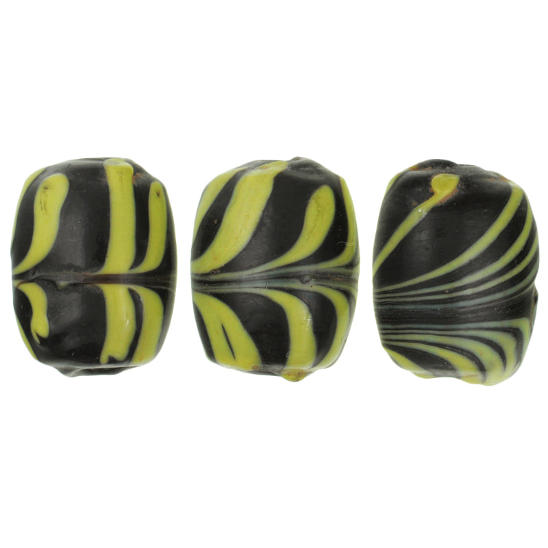 Antique Black Feather Venetian Lampwork Beads 14X11Mm - African Trade Beads