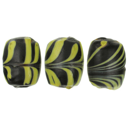 Antique Black Feather Venetian Lampwork Beads 14X11Mm - African Trade Beads