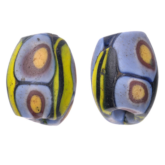 Antique Oval Millefiori Mosaic Glass Trade Beads, African Trade Beads, 14X11 Mm