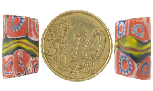 Antique Banded Millefiori Mosaic Beads - Rare Venetian Trade Pair, 17X10 Mm - alternate view
