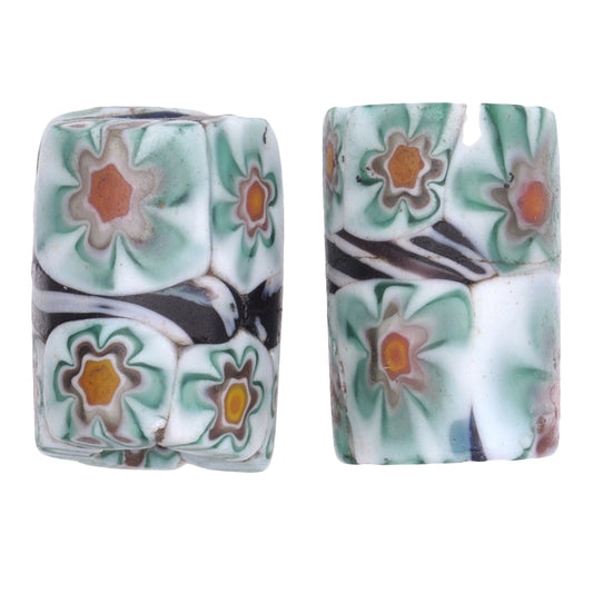 Rare Antique Venetian Millefiori Mosaic Trade Beads - 15X10Mm Pair