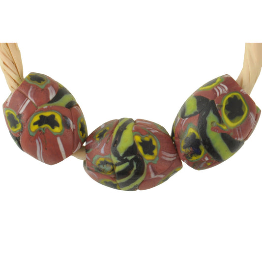 Antique Banded Oval Millefiori Mosaic Glass Trade Beads - Rare African Treasures