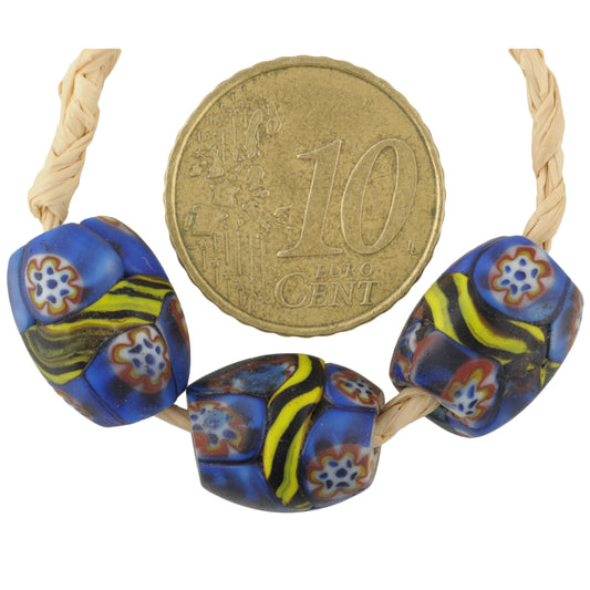 Antique Banded Oval Millefiori Venetian Mosaic Glass Trade Beads - Rare