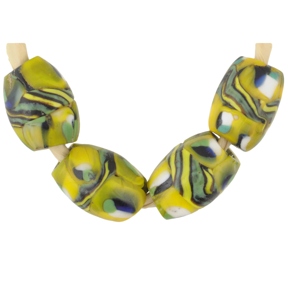 Rare Banded Oval Antique Venetian Millefiori Mosaic Trade Beads - 13Mm