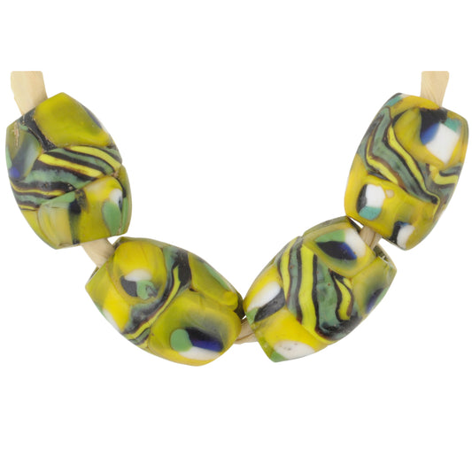 Rare Banded Oval Antique Venetian Millefiori Mosaic Trade Beads - 13Mm
