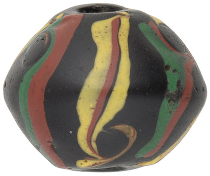 Rare Black Bicone "King" Antique Venetian Lampwork Glass Trade Bead - close-up