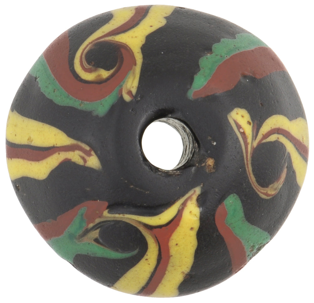 Rare Black Bicone "King" Antique Venetian Lampwork Glass Trade Bead - zoomed-in detail