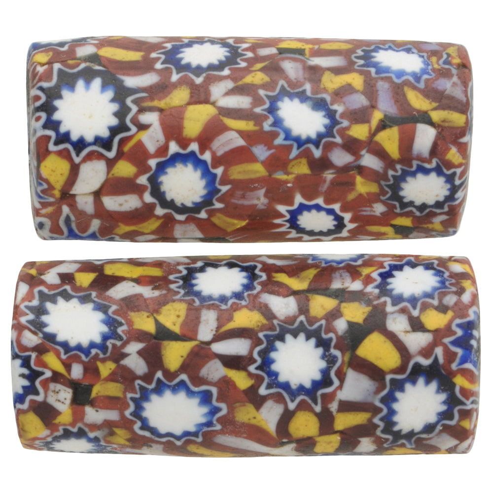 Rare Antique Large Millefiori Mosaic Trade Beads - Venetian Glass Pair