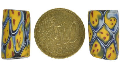 Antique Rare Venetian Millefiori Mosaic Glass Trade Beads, 19X11Mm Pair - alternate view