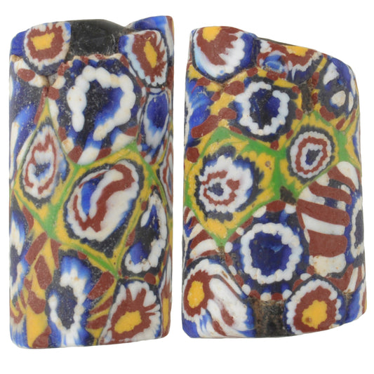 Rare Antique Large Venetian Millefiori Mosaic Glass Beads Pair