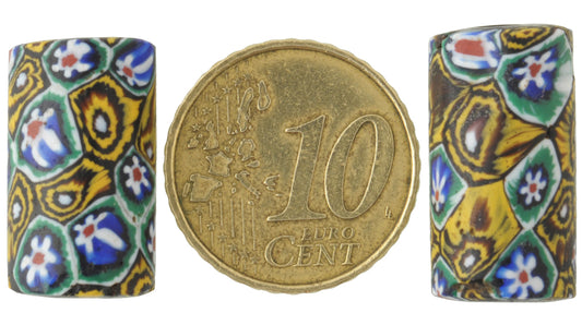 Rare Antique Large Venetian Millefiori Mosaic Glass Trade Beads Pair - alternate view