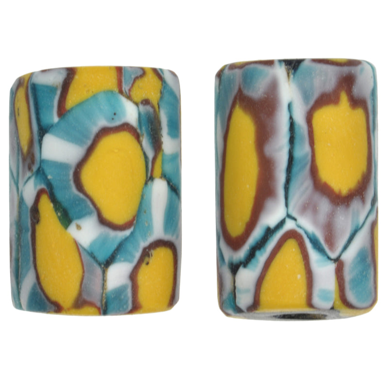 Rare Antique Venetian Millefiori Mosaic Glass Trade Beads Pair