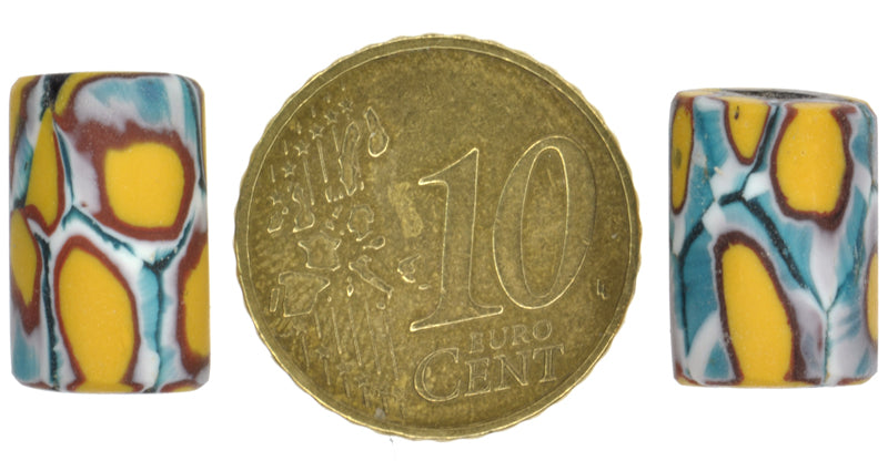 Rare Antique Venetian Millefiori Mosaic Glass Trade Beads Pair - alternate view