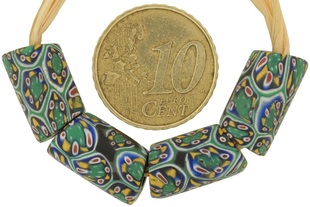 Beautiful Rare Antique Millefiori Venetian Mosaic Glass Trade Beads, 15-16Mm - alternate view