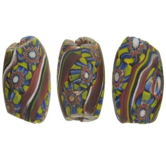 Antique Oval Venetian Millefiori Mosaic Glass African Trade Beads, 16-17Mm