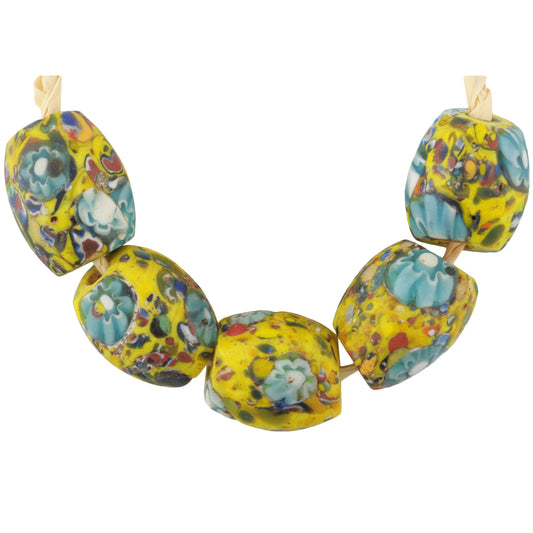 Antique Oval Millefiori Venetian Mosaic Glass Trade Beads 12-13Mm
