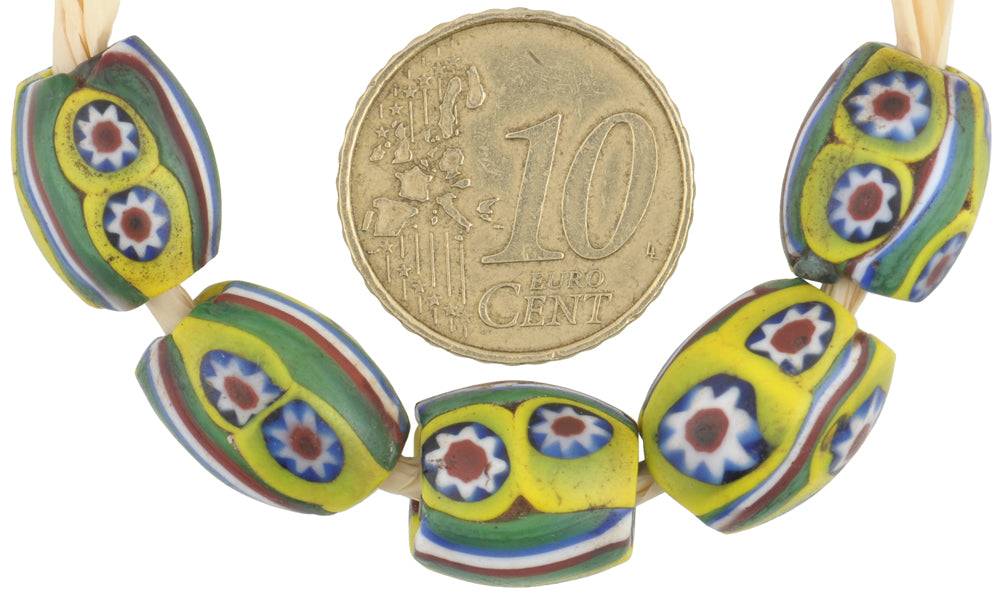 Antique Venetian Oval Millefiori Mosaic Glass Trade Beads, 12-13Mm - alternate view