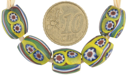 Antique Venetian Oval Millefiori Mosaic Glass Trade Beads, 12-13Mm - alternate view