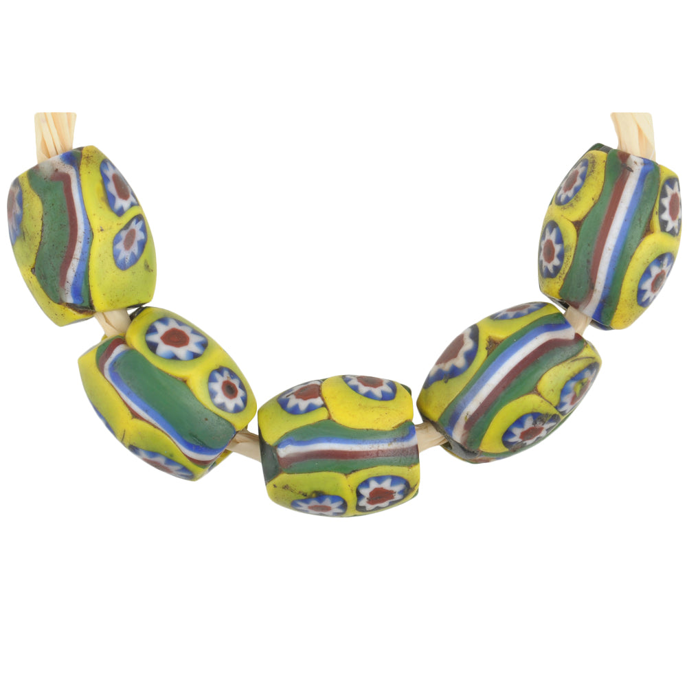 Antique Venetian Oval Millefiori Mosaic Glass Trade Beads, 12-13Mm