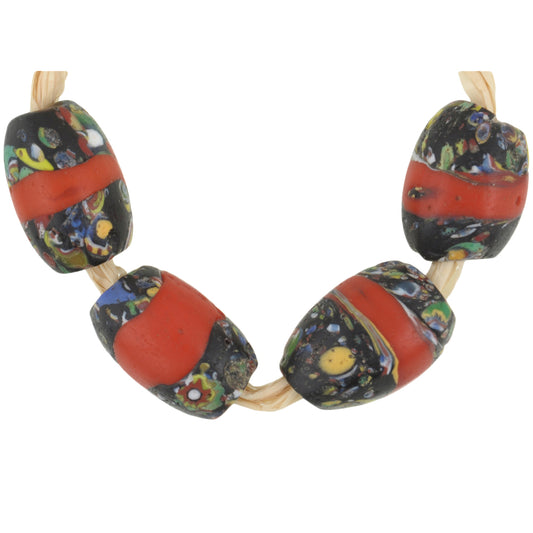 Rare Antique Red Banded Oval Venetian Millefiori Mosaic Glass Trade Beads